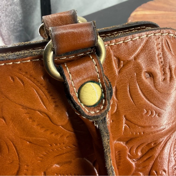 Patricia Nash Rienzo Satchel leather handbag tooled floral twisted rope handles - Picture 10 of 13